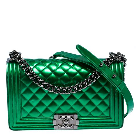 chanel metallic bright green boy bag|small black chanel boy bag.